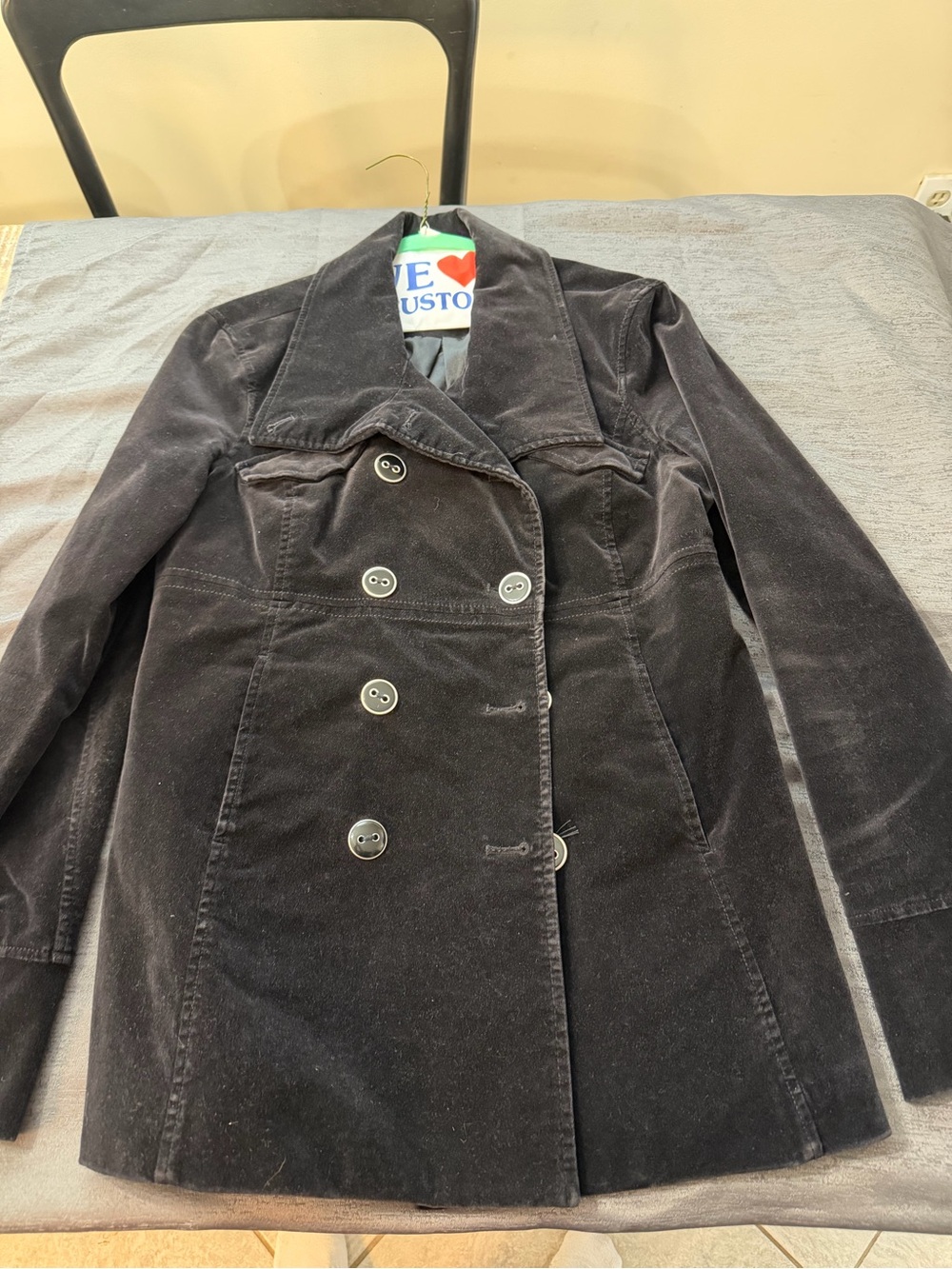 Calvin Klein Jeans Black Double-Breasted Velvet Peacoat